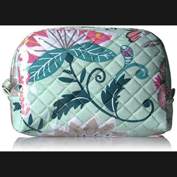 New! Vera Bradley Iconic Medium PVC Coated Cosmetic Case In Mint Flowers🌷 - Picture 4 of 12
